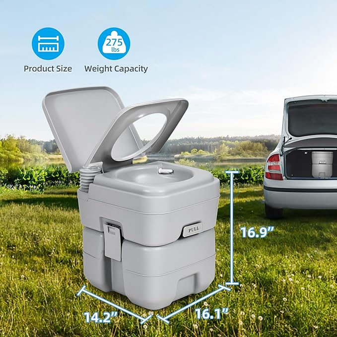 YITAHOME Portable Toilet Travel RV Potty, 5.3 Gallon Detachable Waste Tank for Effortless Cleaning, Press Flush Pump, for Camping, Boating, Hiking, Trips
