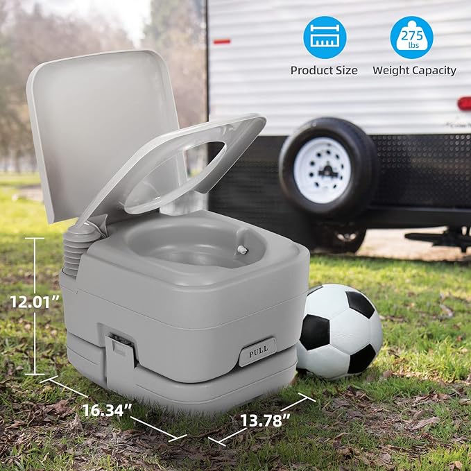 YITAHOME Portable Toilet 2.6 Gallon Camping RV Potty, Double Water Outlet, Press Flush Pump, for Travel, Boating, Hiking, Trips,Gray