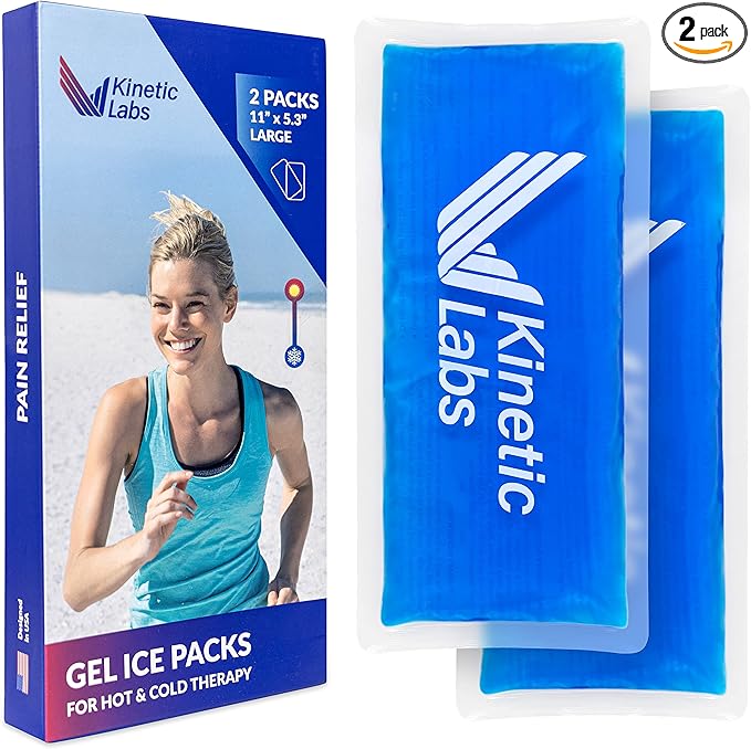Reusable Gel Ice Packs for Injuries by Kinetic Labs (2 Pack) - Hot Cold Packs for Injuries 11" x 5.3" - Flexible Ice Packs for Back Head Knee Shoulder Neck Ankle Elbow Feet Headaches Surgery (Large)