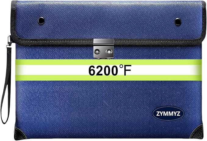 6200°F Fireproof Money Bag with Lock,9 Layers of Heat Insulated Materials,Upgraded Fireproof Zipper/Reflective Strip,Water Resistant Fire proof for Cash,A5 documents