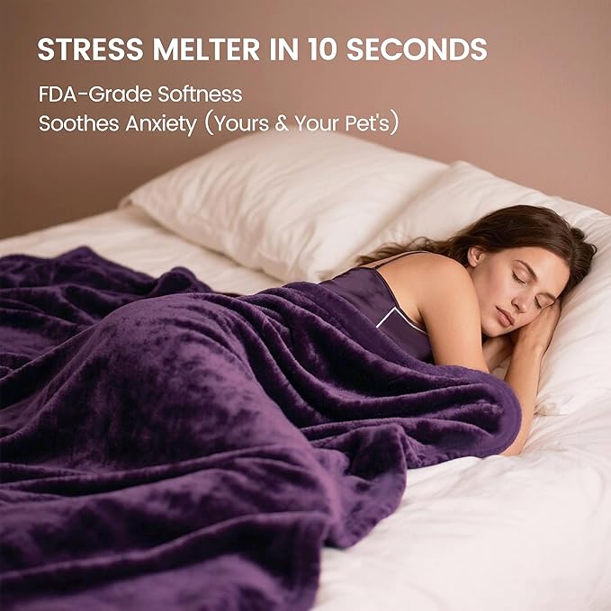 gogobunny Waterproof Bed Blanket, Reversible Sherpa Fleece Throw Blanket for Dog Puppy Cat, Furniture Cover Protects Bed Couch Sofa from Liquid Pee and Pet Fur (Dark Purple, 60x80 inches)