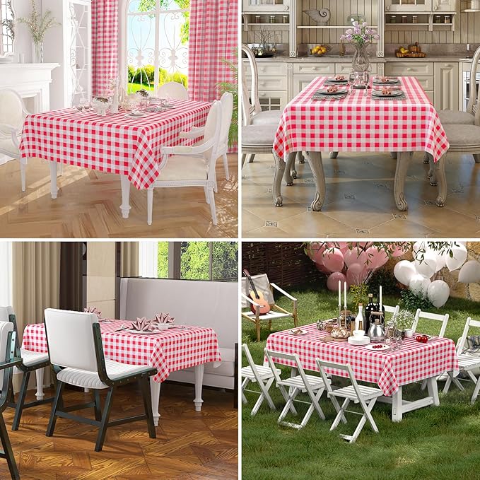 misaya Rectangle Waterproof Vinyl Table Cloth, Buffalo Flannel Backed Tablecloth, Wipeable Plastic Table Cover for Dinner, Kitchen, Outdoor (60" x 84", Red and White)