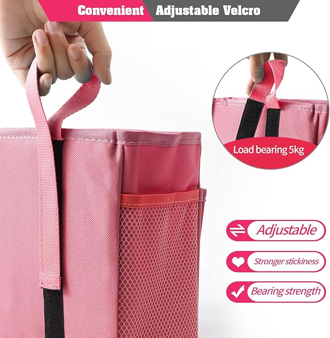 Bunk Bed Organizer, Bedside Caddy Hanging Bed Organizer Storage Bag with 4 Pockets and 2 Hooks, for College Dorm Rooms Bed, Hospital Bed, Baby Bed Rails, 600D Oxford Cloth (Pink)