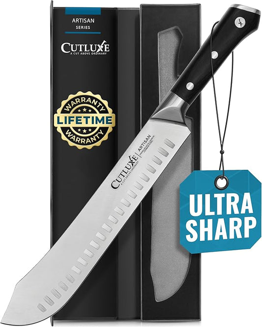 Cutluxe Butcher Knife – 10″ Bullnose Carving Knife, Forged High Carbon German Steel – Full Tang & Razor Sharp – Ergonomic Handle Design – Artisan Series