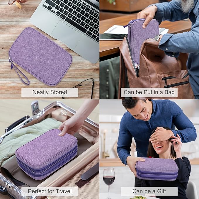 FYY Electronic Organizer, Large Travel Cable Organizer Bag Pouch Electronic Accessories Carry Case Portable Waterproof Double Layers All-in-One Storage Bag for Cable, Cord, Charger, Dark Purple
