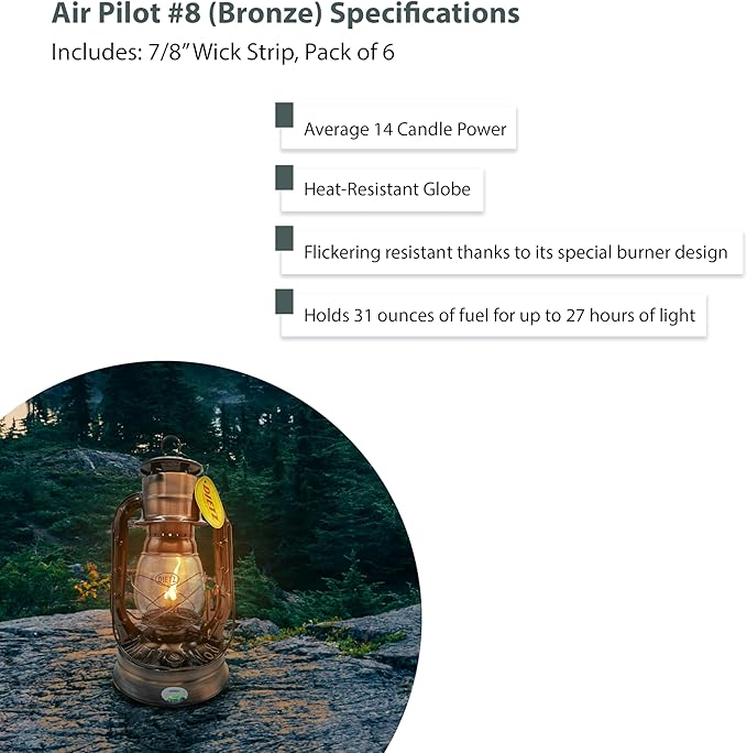 Light of Mine - Dietz #08 Air Pilot Bronze Oil Lantern with 7/8" Replacement Wick Strips (Bronze)