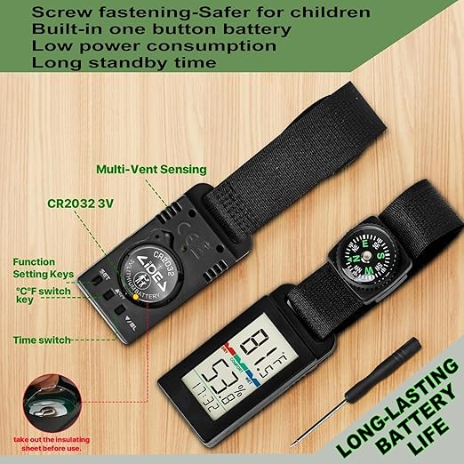 Indoor Outdoor Portable Thermometer Hygrometer with Accurate Temp & Humidity Detection Alarm Compass Crucial for a Comfortable Living Space, Camping, Workshop. Get it Now for a Controlled Environment
