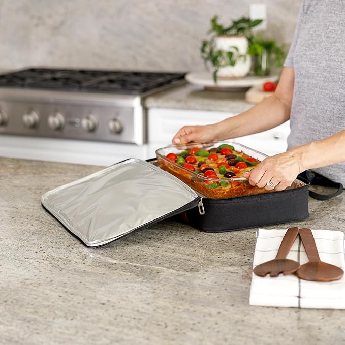 Stack Store Plus More Black Insulated Casserole Carrier for Hot or Cold Food, Lasagna Holder for Picnic, Potluck, Cookout – Fits 9”x13” or 11”x15” Baking Dish – Thermal Tote