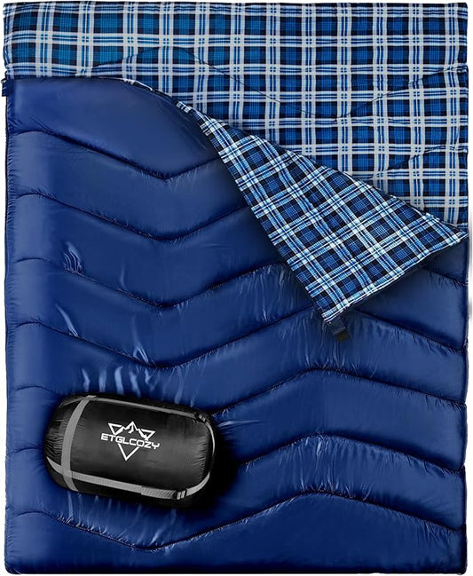 Double Sleeping Bag for Adults Kids, XL Queen Size 2 Person All Season for Warm & Cold Weather, Lightweight Compact with Compression Sack Camping Essentials for Backpacking Hiking