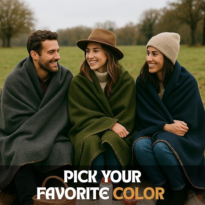 Wool Camping Blanket – 70% Wool Heavy-Duty Military Style Throw, Warm & Washable, Fire Retardant Cover for Emergency, Survival & Outdoor Use – Perfect for Camping, Car, Home & Hiking, Grey 62x84