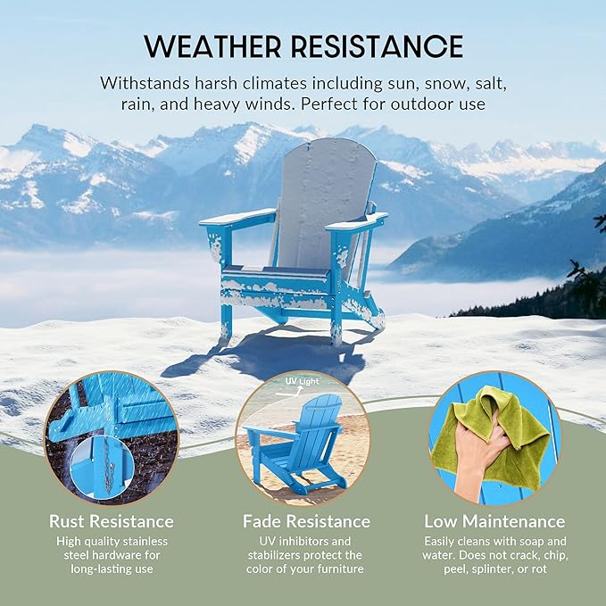 WestinTrends Malibu HDPE Outdoor Patio Folding Poly Adirondack Chair, Pacific Blue