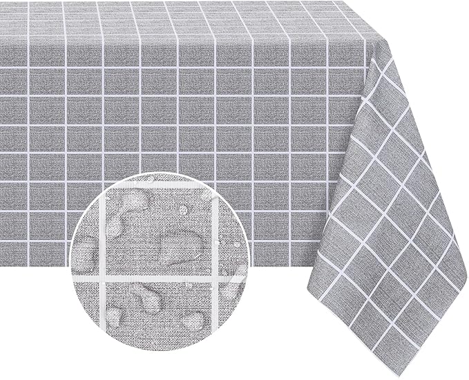 Romanstile Rectangle Plastic Tablecloth, 100% Waterproof Oil-Proof Checkered PVC Table Cloths, Heavy Duty Vinyl Table Covers for Dining, Camping, Picnic, Outdoor - 60 x 120 Inch, Grey