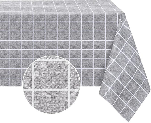Romanstile Rectangle Plastic Tablecloth, 100% Waterproof Oil-Proof Checkered PVC Table Cloths, Heavy Duty Vinyl Table Covers for Dining, Camping, Picnic, Outdoor - 60 x 120 Inch, Grey