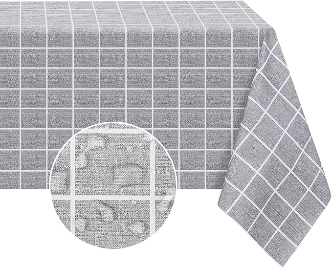 Romanstile Square Plastic Tablecloth, 100% Waterproof Oil-Proof Checkered PVC Table Cloths, Heavy Duty Vinyl Table Covers for Dining, Camping, Picnic, Outdoor - 60 x 60 Inch, Grey