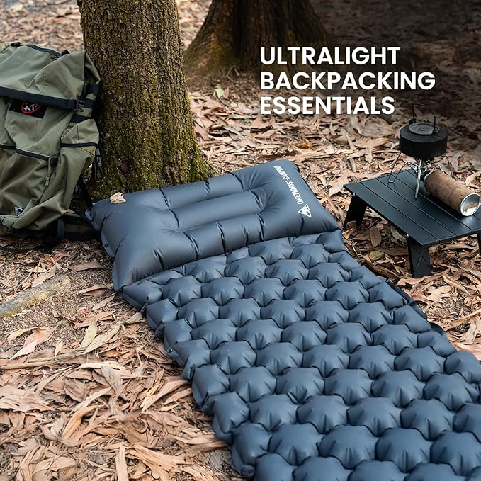 ONETIGRIS Blackcrystal Sleeping Pad, Ultralight Camping Sleeping Pad with Pillow Built-in Foot Pump Inflatable Sleeping Mat Compact for Camping Backpacking Hiking Traveling Tent