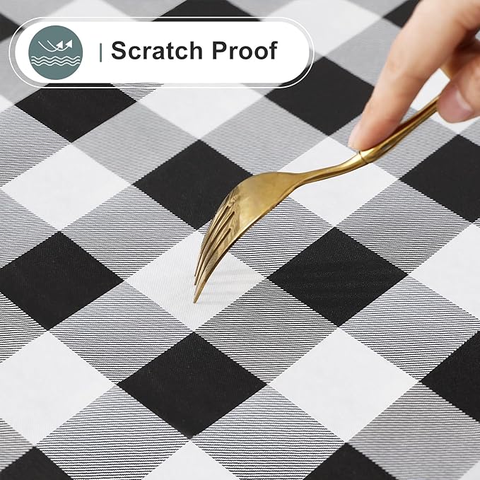 misaya Rectangle Waterproof Vinyl Table Cloth, Buffalo Flannel Backed Tablecloth, Wipeable Plastic Table Cover for Dinner, Kitchen, Outdoor (60" x 120", Black and White)