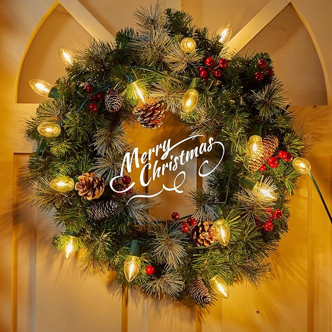 Vintage C9 LED Christmas Lights Outdoor, 100 Feet C9 String Lights with 100 LED C9 Plastic Bulbs, Waterproof Connectable Lights for Christmas Tree Roofline Garden Patio Backyard Decor, Warm White