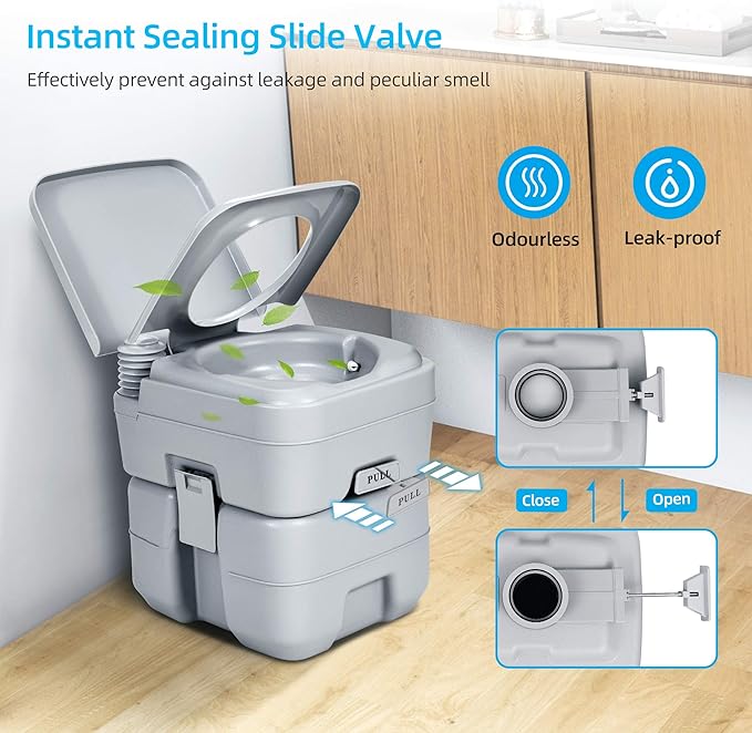 YITAHOME Portable Toilet Travel 5.3 Gallon RV Potty, Detachable Tank, Double Outlet Water Spout, for Camping, Boating, Hiking, Trips, Gray