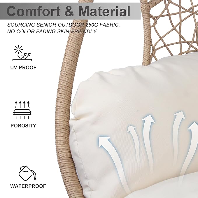 Hanging Egg Chair with Stand - Egg Swing Chair Outdoor Indoor Patio Wicker Chair Swing Hammock Egg Chairs 400lbs Capacity for Outside Patio, Bedroom, Garden and Balcony (Beige-nest, 2P)