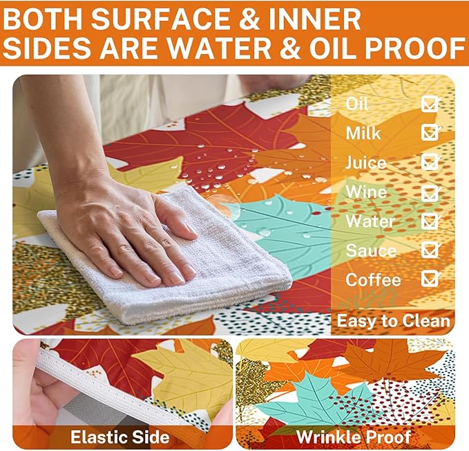 Picnic Table Cover with Bench Covers Elastic Edges, Fall Leaves Fitted Table Cover, Outdoor Patio Camping Essentials 72 Inch 3PCS, Waterproof Camping Fitted Tablecloth with Drawstring Bag