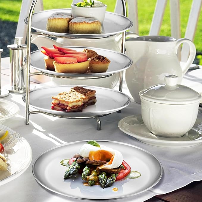 Homikit Stainless Steel Kids Plates Set of 4, 8 Inch 304 Metal Dinner Plates for Kids Toddler Children, 4-Piece 18/8 Non Toxic Dinner Dishes Set for Serving Camping, Dishwasher Safe & Reusable