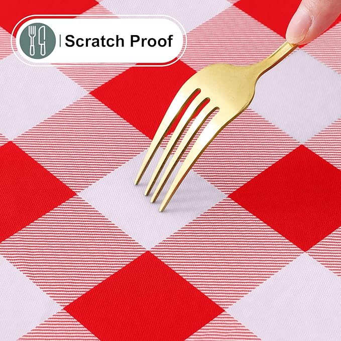 misaya Buffalo Rectangle Picnic Tablecloth, 8 Foot Elastic Fitted Vinyl Table Cloth with Flannel Backing, Waterproof Plaid Table Covers for Dining, Camping, Outdoor (Red and White, 30" x 96")