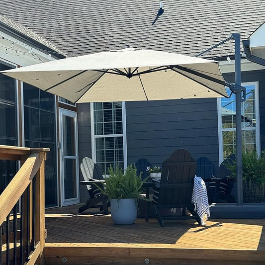 PURPLE LEAF 10 FT Cantilever Patio Umbrella Outdoor Aluminum Offset Square Umbrella with 3 Years Fade Resistance Recycled Fabric and 360-degree Rotation for Deck Pool Garden, Pebble Grey