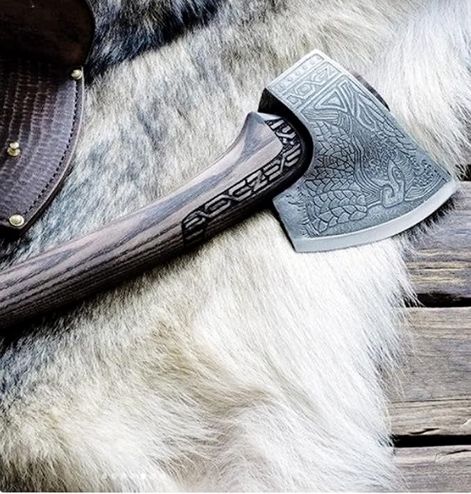 SHINY CRAFTS-Axes Viking Axe Hatchet-Norse Battle Axe Best Handmade Tomahawk Viking Bearded Axe Beautiful Camping Axe Best Gift for him with Leather Sheath (VBA 09)