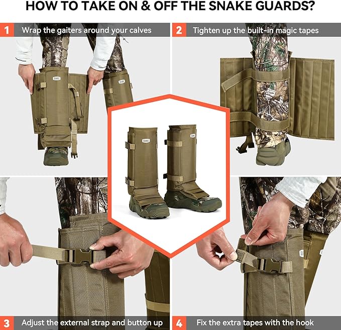 Snake Gaiters Snake Chaps, Waterproof Lower Legs Snake Guards, Snake Bite Protective Gaiters, Anti-Snake Gaiters for Men/Women, Adjustable Size for Hunting/Hiking/Farm Working