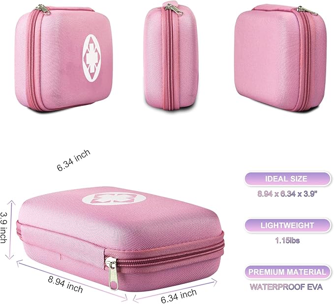 277PCS Compact Emergency First Aid Kit for Car Business Travel Size Backpacking Gear Bag Camping Essentials Survival Kit Supplies for Road Trips, Hiking, Outdoor Play Pink AMORNING