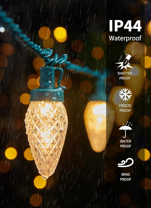 C9 LED Christmas Lights Outdoor, 81 Feet 100 LED String Light with Timer & 8 Lighting Mode, Waterproof Commercial Grade Christmas Tree Lights for Outside Indoor Roofline Patio, Warm White|2 Pack