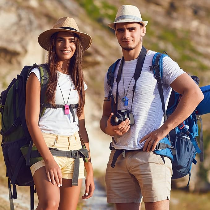 Whistle Compass 2 in 1 Function Whistles with Compass Combo Emergency Survival Whistle Loud Safety Whistle Plastic with Lanyard for Outdoor Hiking Camping Boating Hunting Fishing (7 Pcs, Colorful)