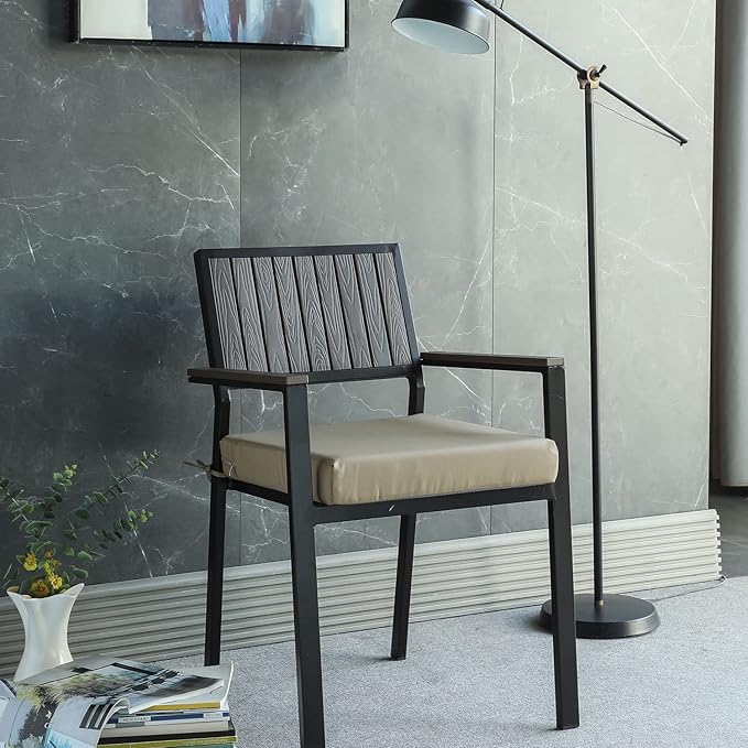 Patio Chair Cushions Set of 2 Non Slip Bottom Chair Pad with Ties Waterproof Square Outdoor Seat Cushion Replacement for Garden Swing Furniture 20x20 Inch, Light Khaki