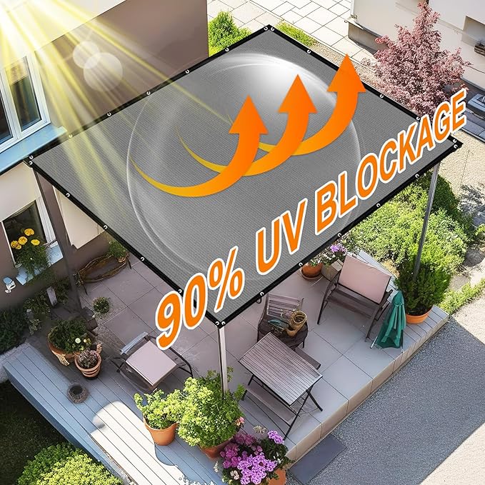 Artpuch 90% Sun Shade Cloth, 5 x 10 FT Pergola Shade Cover Canopy with Grommets, Sun Screen Fabric Tarp for Patio, Outdoor, Garden, Backyard, Light Grey