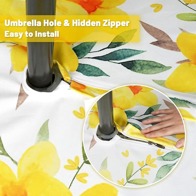 SquarePie Outdoor Indoor 60x84 inch Rectangle Tablecloth with Umbrella Hole and Zipper, Waterproof Patio Zippered Table Cloth Cover for Spring Summer Party Picnic,Yellow Flower