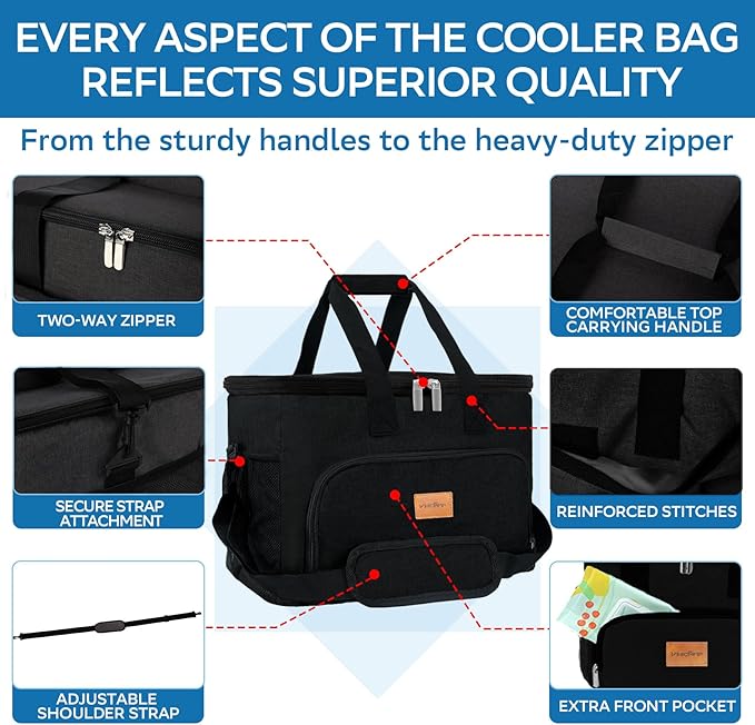 Portable Soft Cooler Bag - 24/60 Can Insulated Camping Cooler, Leakproof Collapsible Soft Sided Cooler for Drink, Suitable for Picnic, Beach, Outdoor, Lunch, Work, Ice Chest