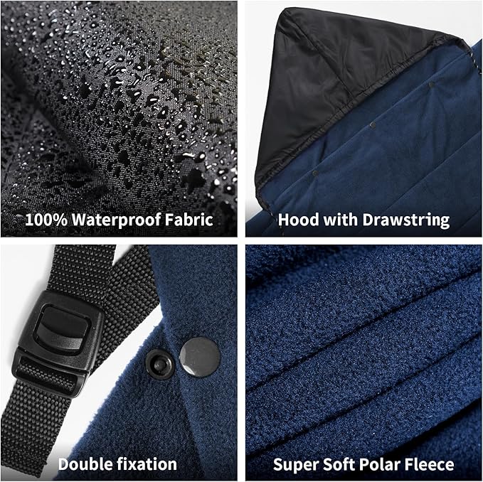 Waterproof Stadium Blanket, Fleece Camping Blanket Soft Warm Wearable Camp Blanket for Outdoor Camping, Picnic, Stadium, Sports, Beach, Car