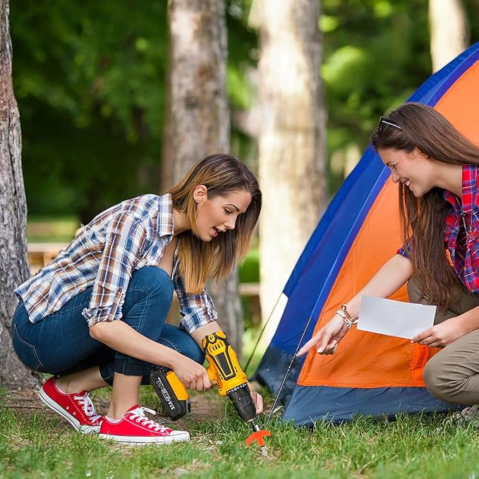 8" Screw in Tent Stakes Heavy Duty, Ground Anchors Screw in, Metal Threaded Tent Spikes, Camping Pegs for Canopies & Gardening Inflatable Decor (20 PCS Orange)