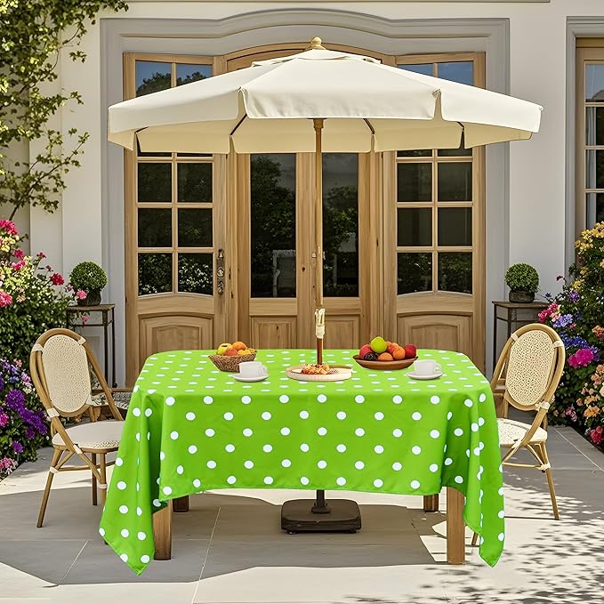 SquarePie Outdoor Tablecloth Rectangle 60x104 inch Waterproof Spillproof Table Cloth Cover with Umbrella Hole and Zipper for Parties BBQs Host Backyard, Green Polka Dot