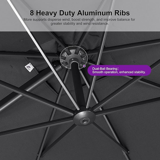 PURPLE LEAF 10' X 13' Rectangle Patio Umbrella Outdoor Large Aluminum Cantilever Umbrella with 3-Year Fade Resistance Recycled Fabric and 360-degree Rotation for Deck Pool Garden, Mist Grey