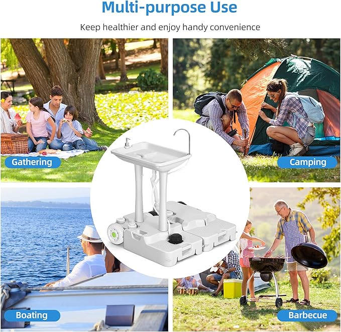 YITAHOME Portable Sink Camping,30 L Hand Washing Station with 30 L Sewage Tank, Rolling Wheels, Soap Dispenser, Towel Holder, Ideal for Outdoor, Travel, RV, Boat, Camper, Tripper