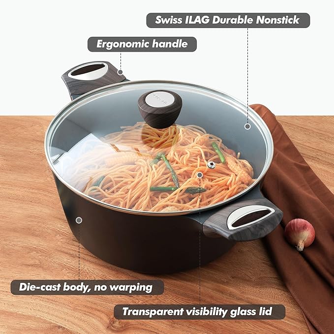 SENSARTE Nonstick Stock Pot with Lid, 2.6/4.5/6.6 QT Soup Pot Casserole Pot, Healthy Pasta Pot, Large Deep Cooking Pot, Big Sauce Pot Stew Pot, Induction Compatible, PFOA PFOS APEO Free, Black