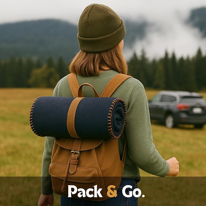 Wool Camping Blanket – 70% Wool Heavy-Duty Military Style Throw, Warm & Washable, Fire Retardant Cover for Emergency, Survival & Outdoor Use – Perfect for Camping, Car, Home & Hiking, Navy 66x90