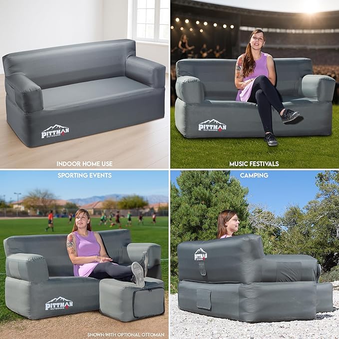 Pittman - Camping Inflatable Couch with Built in Pump for Outdoors & Indoors - Blow Up Couch for Camping has Heavy Duty Puncture Resistant Fabric for Inflatable Sofa Comfort, Support & Durability