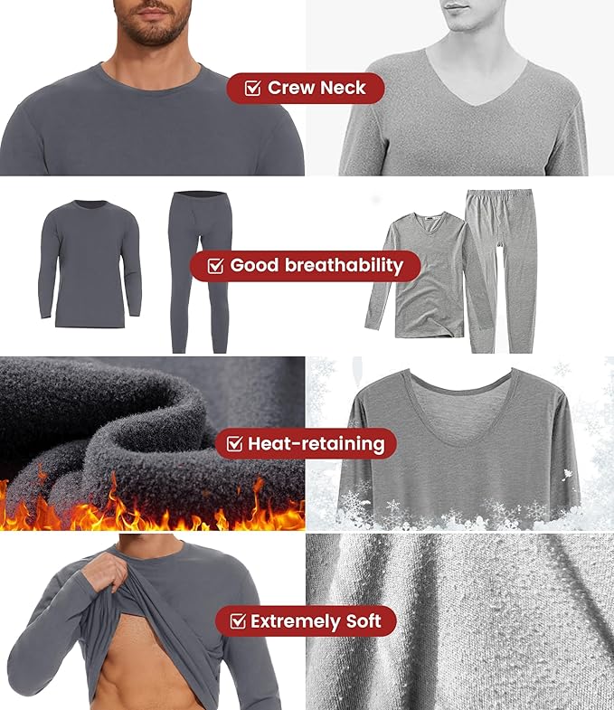 Thermal Underwear for Men Long Johns Set - Fleece Lined Base Layer for Cold Weather Winter Clothes