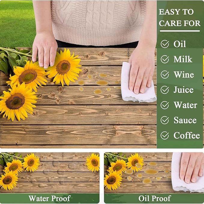CAPSCEOLL Elastic Picnic Table Cover with Bench Covers 5Ft Waterproof Fitted Picnic Table Cover Cloths for Outdoors Camping Tablecloth with Drawstring Bag, 60X30in, Wooden Sunflowers