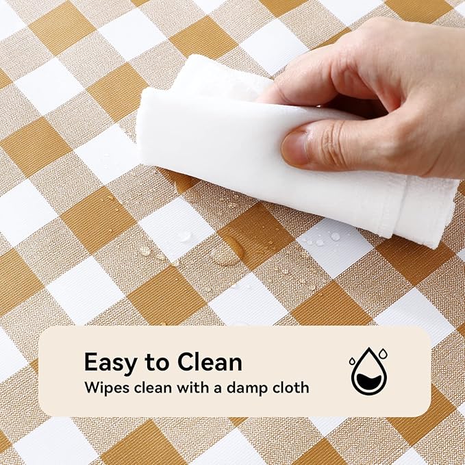 Romanstile Rectangle Vinyl PVC Tablecloth, 100% Waterproof Buffalo Plaid Plastic Table Cloth, Oil Proof Heavy Duty Wipeable Table Covers for Dining/Camping/Picnic/Outdoor - 54 x 120, Coffee and White