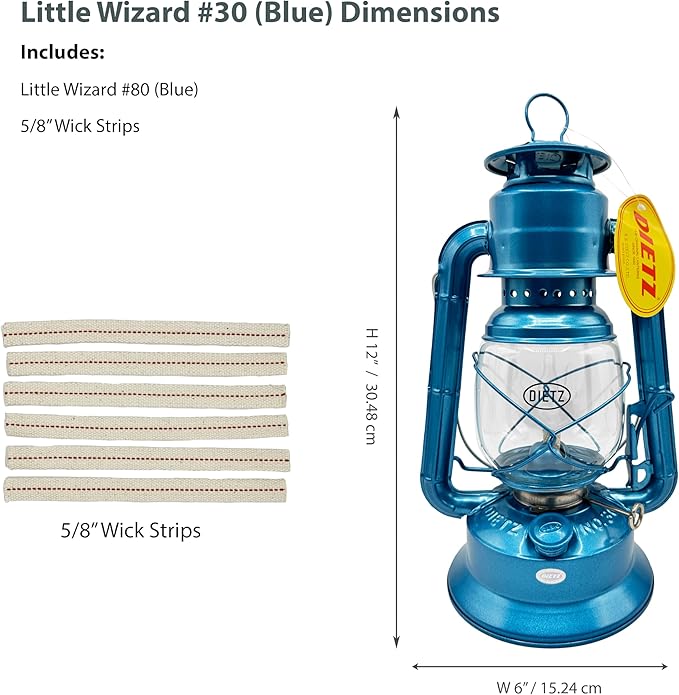 Light of Mine - Dietz #30 Little Wizard Blue Oil Lantern with 5/8" Replacement Wick Strips (Blue)