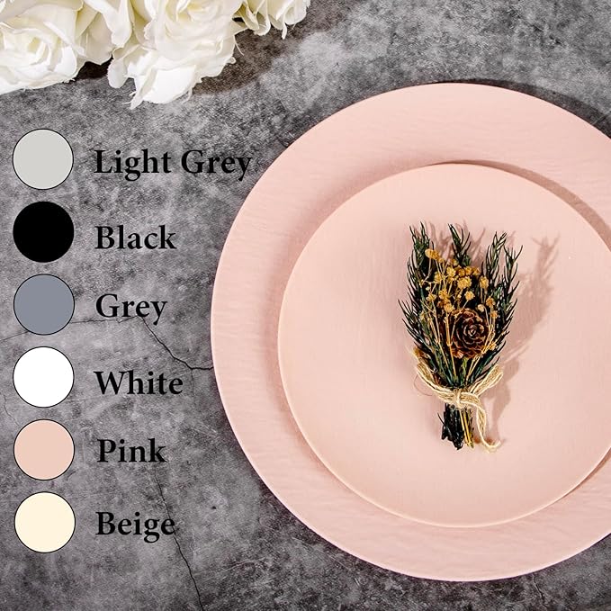 WONDERFUL 32pcs Pink Plates - Reusable Pink Plastic Plates Unbreakable and Reusable Plate Dishwasher safe Dishes Set Includes:16 Dinner 10" and 16 Dessert Plate 7.3" for Wedding Bridal Shower Camping