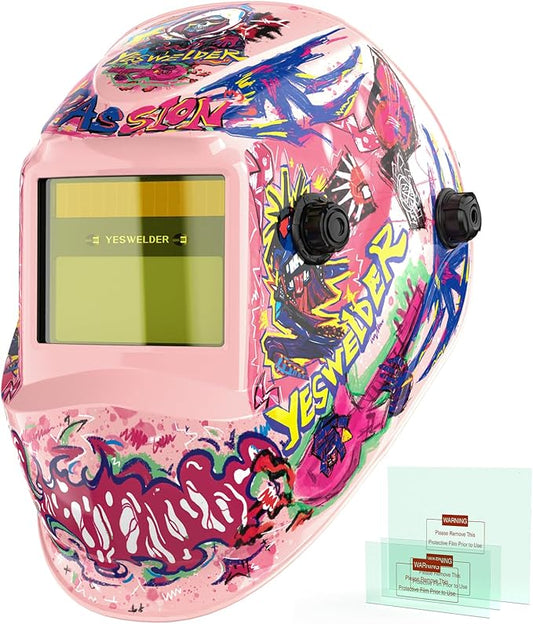 YESWELDER Auto Darkening Welding Helmet, Blue Light Blocking, 1/1/1/1 True Color Solar Powered Welding Hood with 2 Arc Sensors, Wide Shade 3.5/9-13 Welder Mask for TIG MIG ARC and Grind